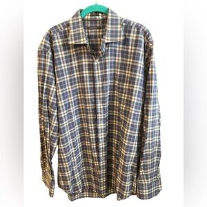 Peter Millar Casual Plaid Shirt - Blue, Brown  and Cream XL